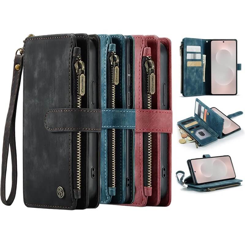CaseMe C30 For Samsung Galaxy S25 Edge 5G Vintage Leather Folio Zipper Wallet Case with Magnetic Closure and 7 Card Slots CaseMe C30 For Samsung Galaxy S25 Edge 5G Vintage Leather Folio Zipper Wallet Case with Magnetic Closure and 7 Card Slots